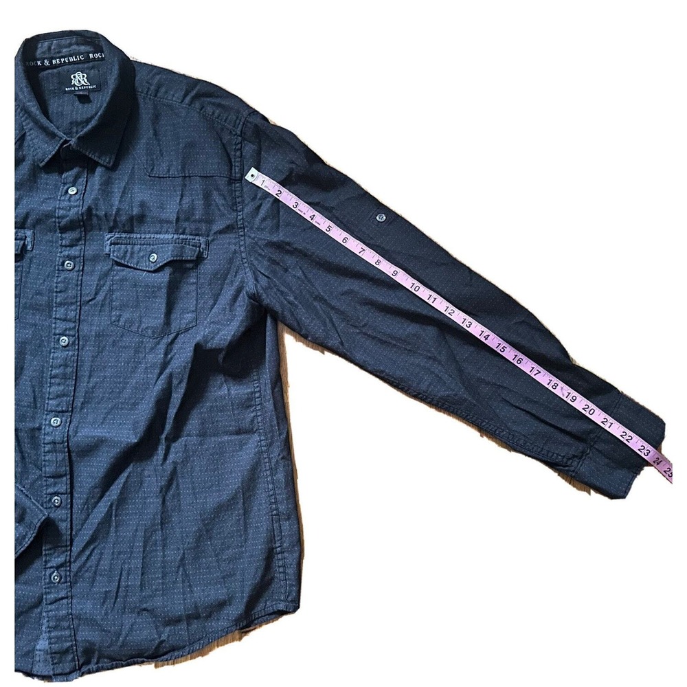 Rock & Republic Shirt Men's L Dark Gray Casual Pockets Button Roll Up Shirt - Picture 12 of 13